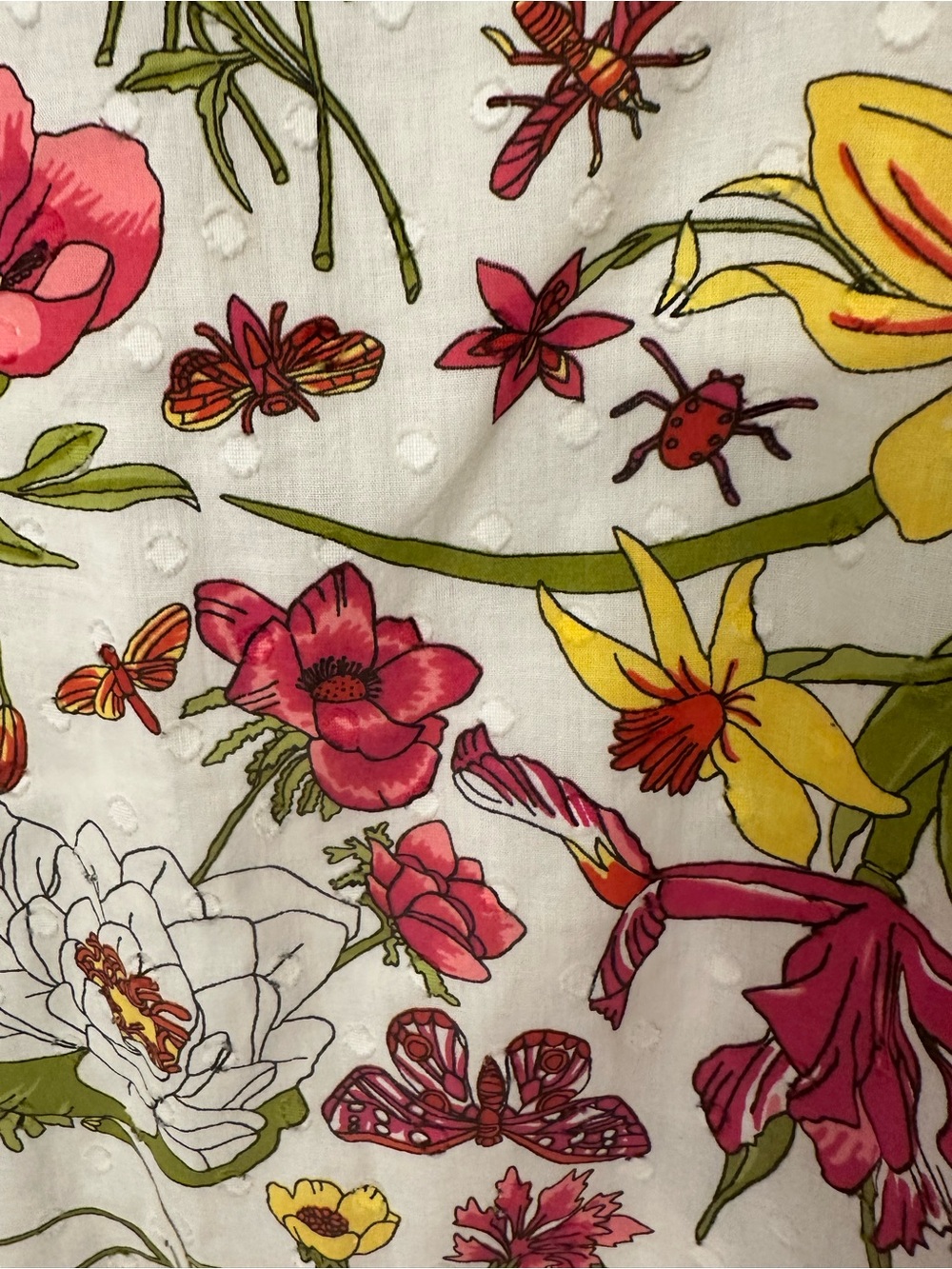 Talbots White Floral Split-Neck Tunic with Pink, Red & Yellow Blooms - Picture 4 of 6